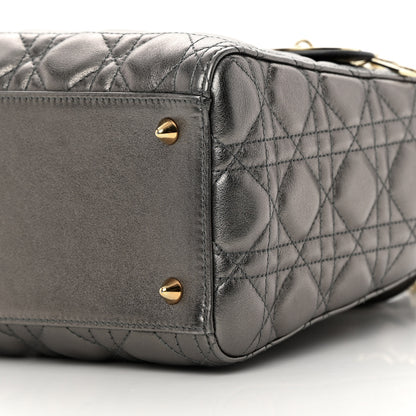 Christian Dior Metallic Calfskin Cannage Medium Lady Dior Gunmetal Grey 10 of 13