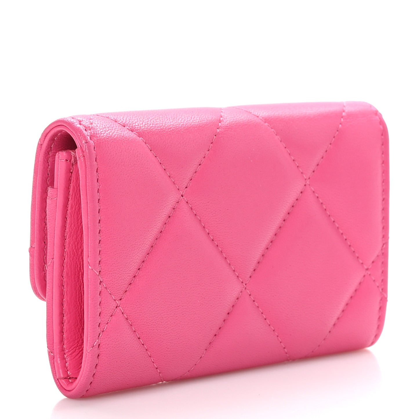 Lambskin Quilted Chanel 19 Flap Card Holder Pink