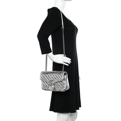Gucci Sequin Matelasse Small GG Marmont Shoulder Bag Silver 2 of 11