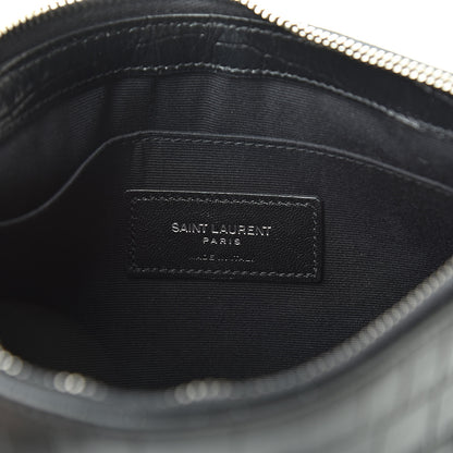 Saint Laurent Calfskin Crocodile Embossed Monogram Zip Pouch Black 6 of 8