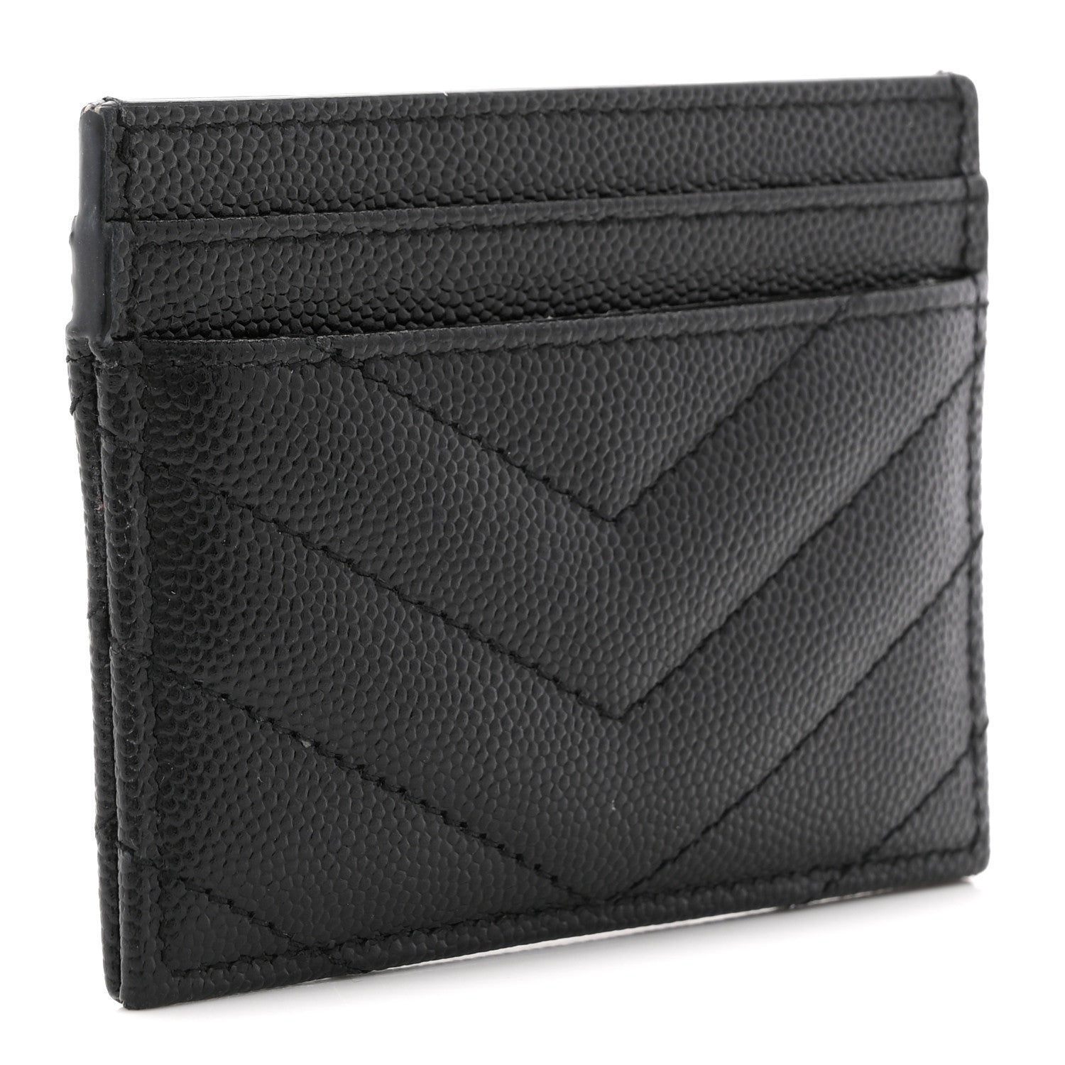 Saint Laurent Grain De Poudre Matelasse Chevron Monogram Credit Card Case Black 3 of 8