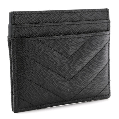 Saint Laurent Grain De Poudre Matelasse Chevron Monogram Credit Card Case Black 3 of 8