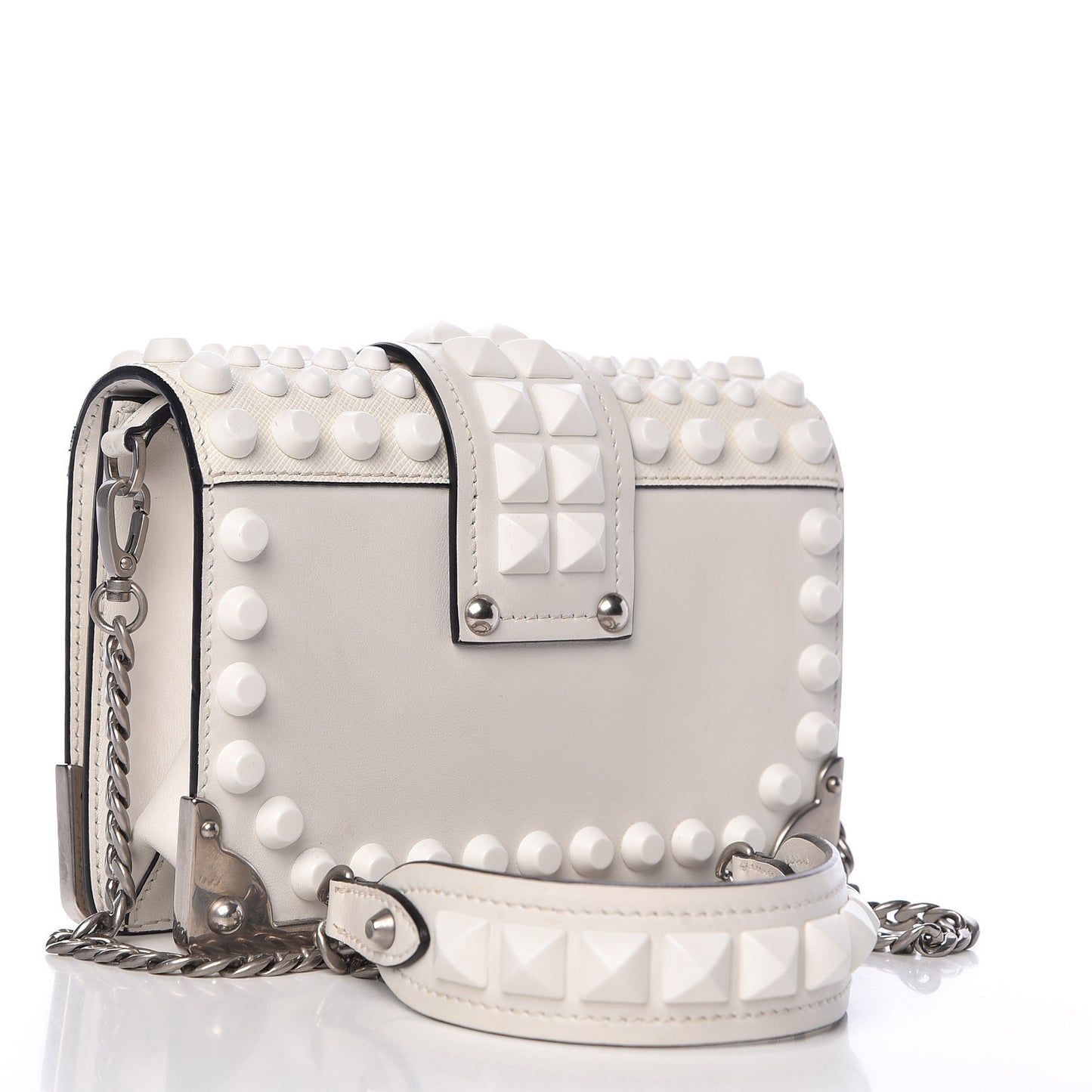 City Calfskin Saffiano Studded Cahier Bag White