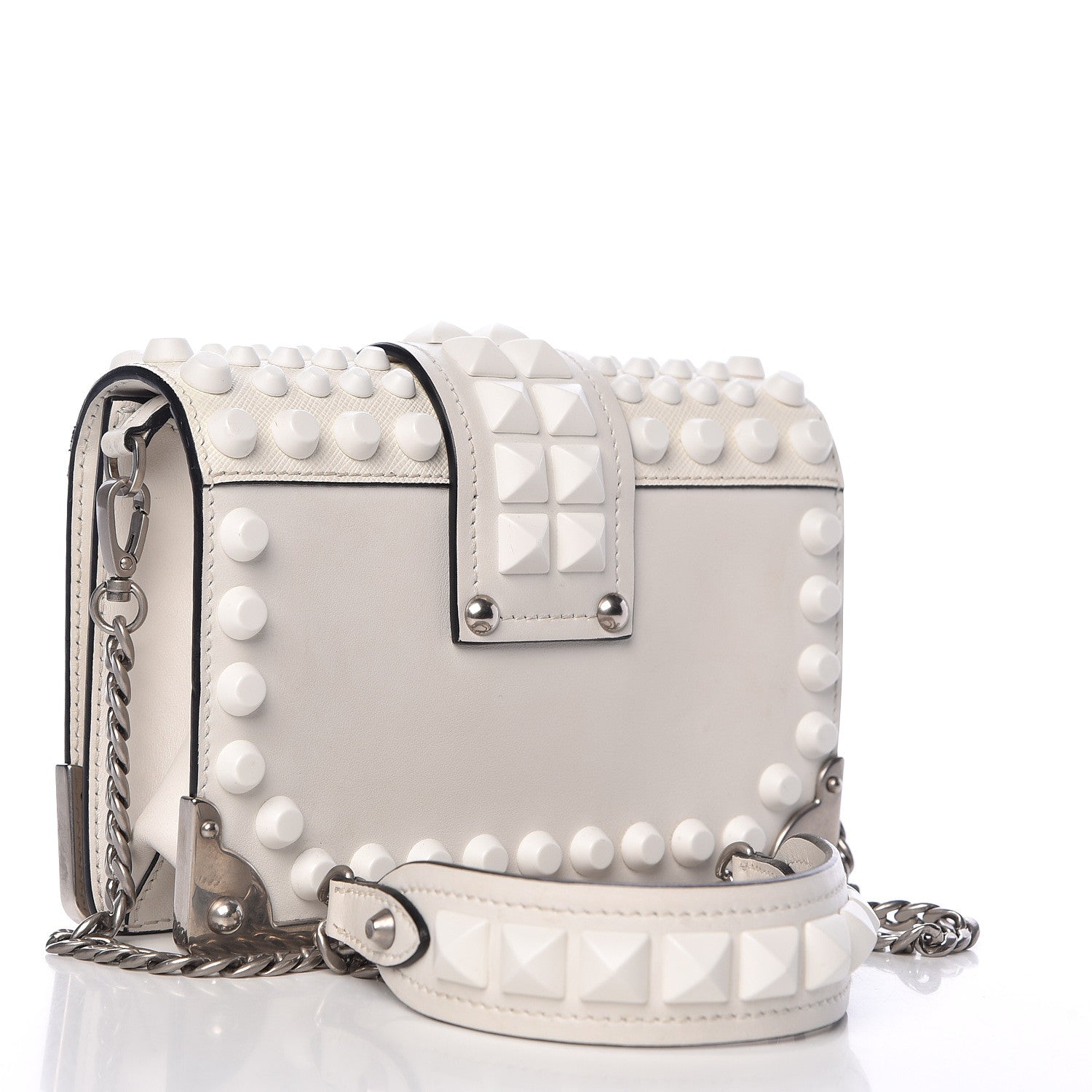 Prada City Calfskin Saffiano Studded Cahier Bag White 3 of 12