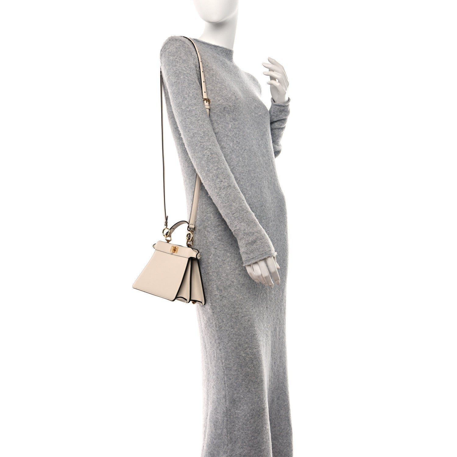 Fendi Vitello Seta Shiny Nappa Floral Embroidered Petite Peekaboo I SEE U Satchel Camelia White Ice 2 of 11