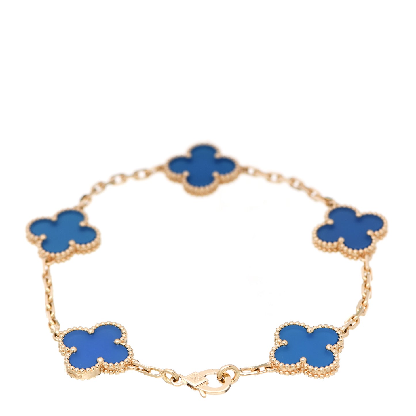 18K Yellow Gold Blue Agate 5 Motifs Vintage Alhambra Bracelet