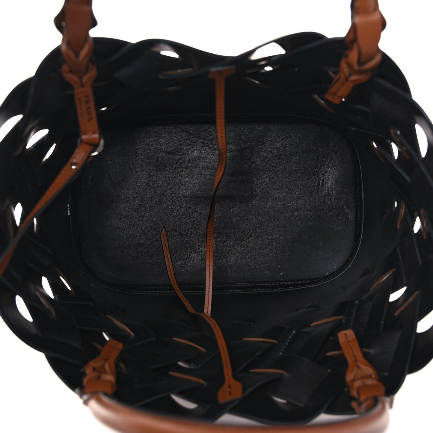 Vitello Intreccio Tress Tote Bag Cognac Black