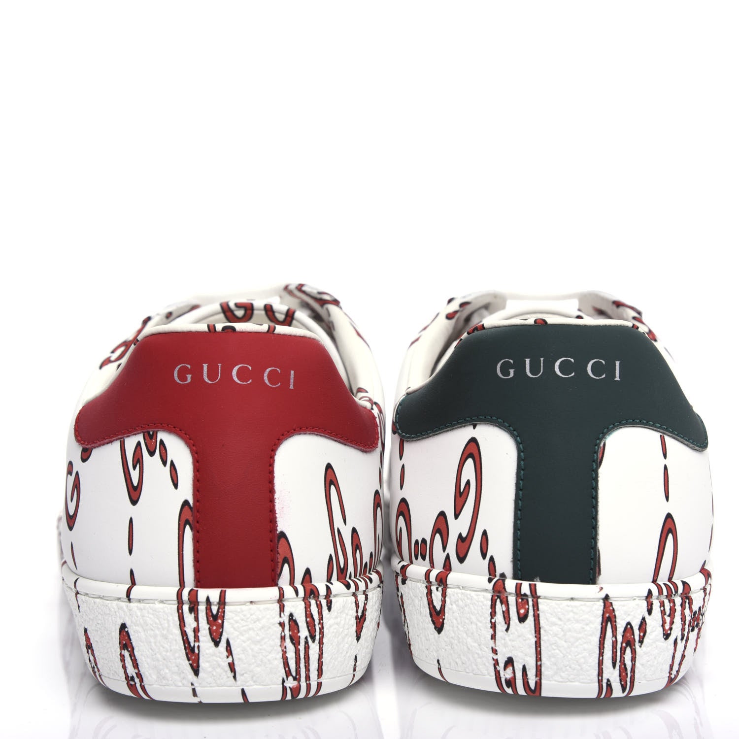 Gucci Calfskin GucciGhost Print Mens Ace Sneakers 8.5 White Hibiscus Red 7 of 9