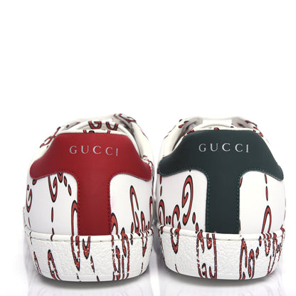 Gucci Calfskin GucciGhost Print Mens Ace Sneakers 8.5 White Hibiscus Red 7 of 9