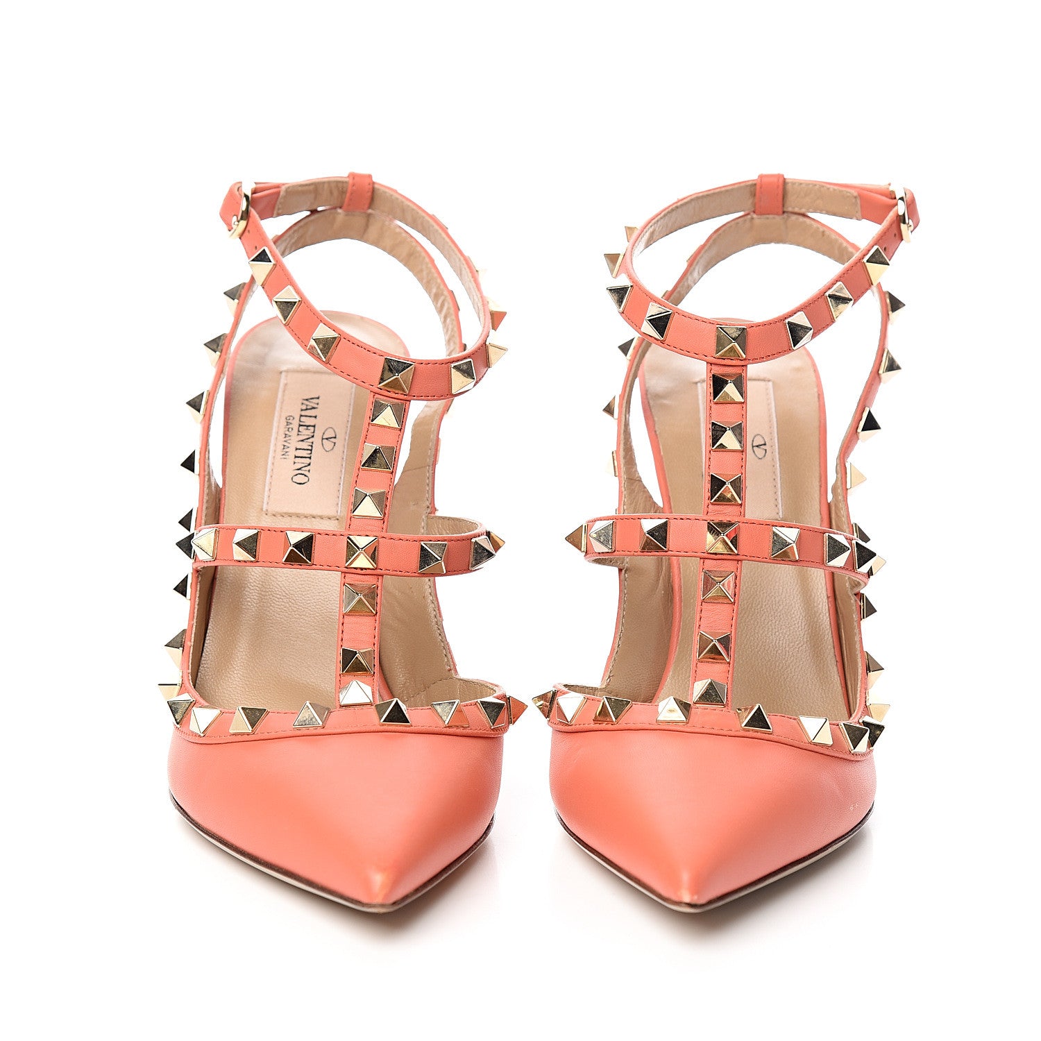 Valentino Garavani Nappa Rockstud Ankle Strap Pumps 36.5 Orange 2 of 9