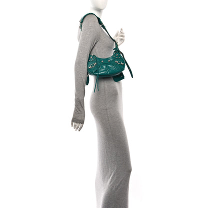 Balenciaga Extra Supple Calfskin Crystal Crocodile Embossed Le Cagole Shoulder Bag XS Jade 2 of 11