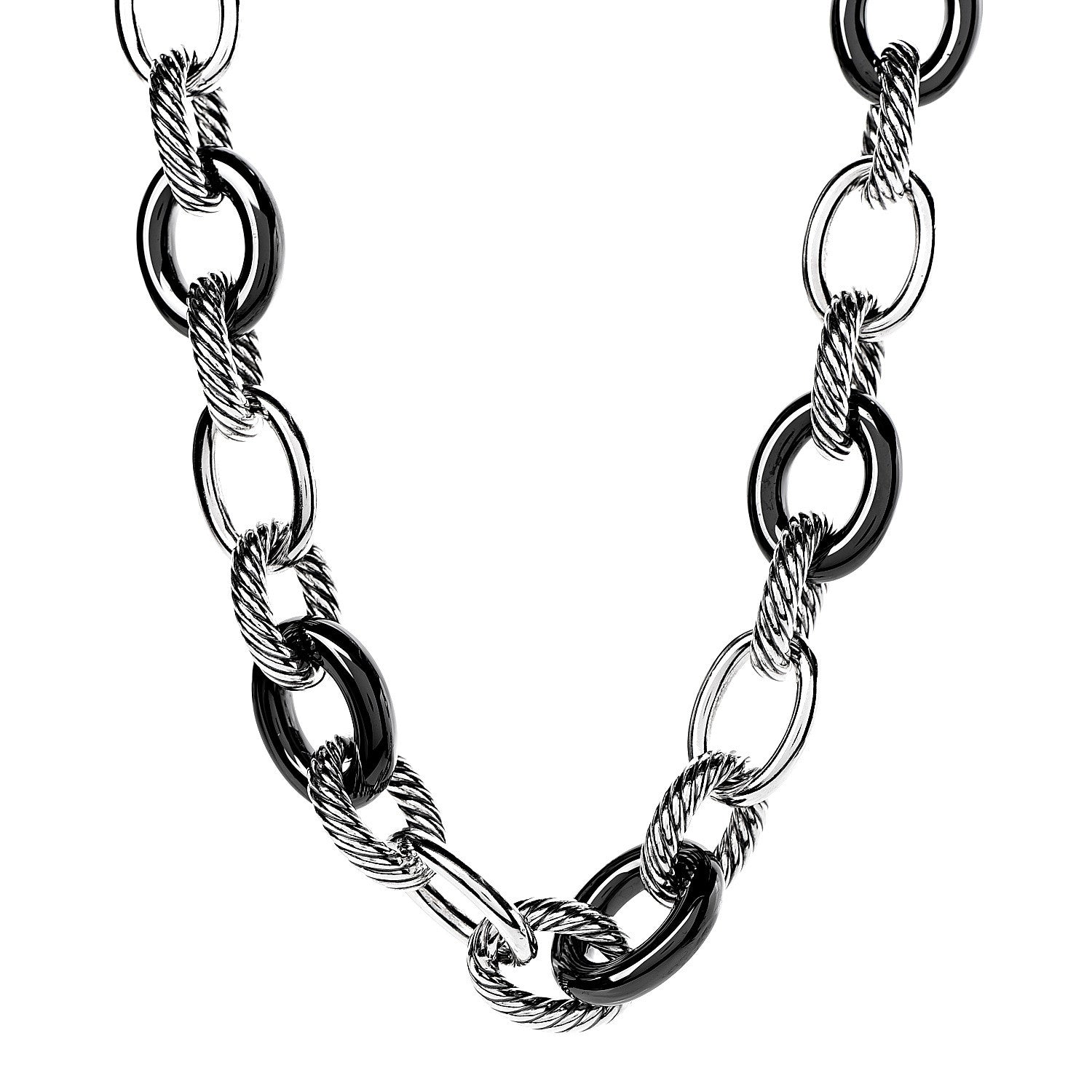 David Yurman Sterling Silver Black Ceramic 18mm Large Oval Link Necklace Black 1 of 6