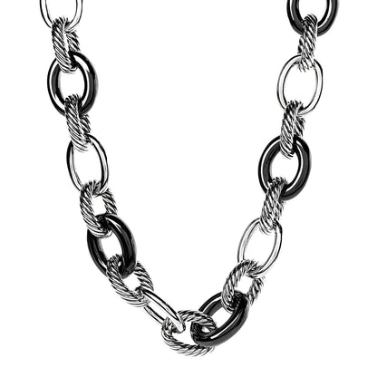 David Yurman Sterling Silver Black Ceramic 18mm Large Oval Link Necklace Black 1 of 6