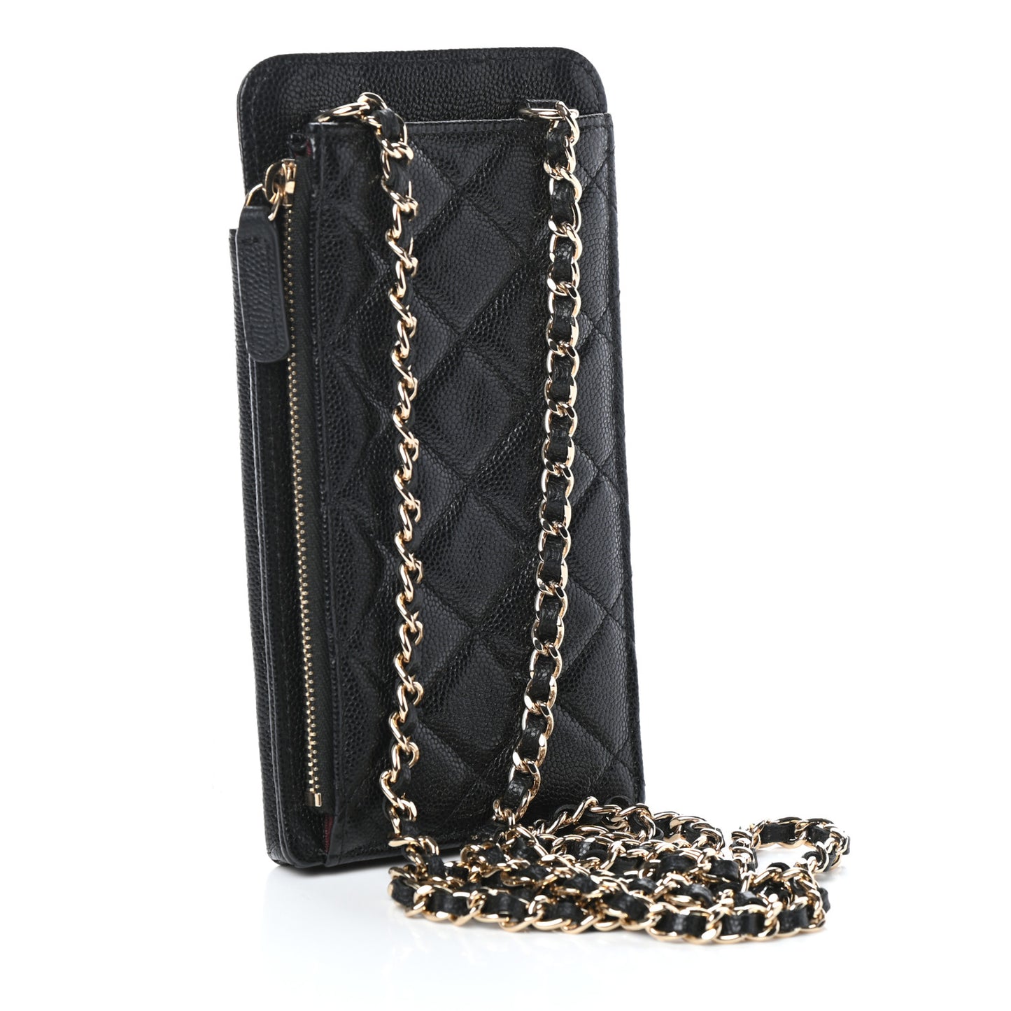 Caviar Quilted Zip Phone Case Black