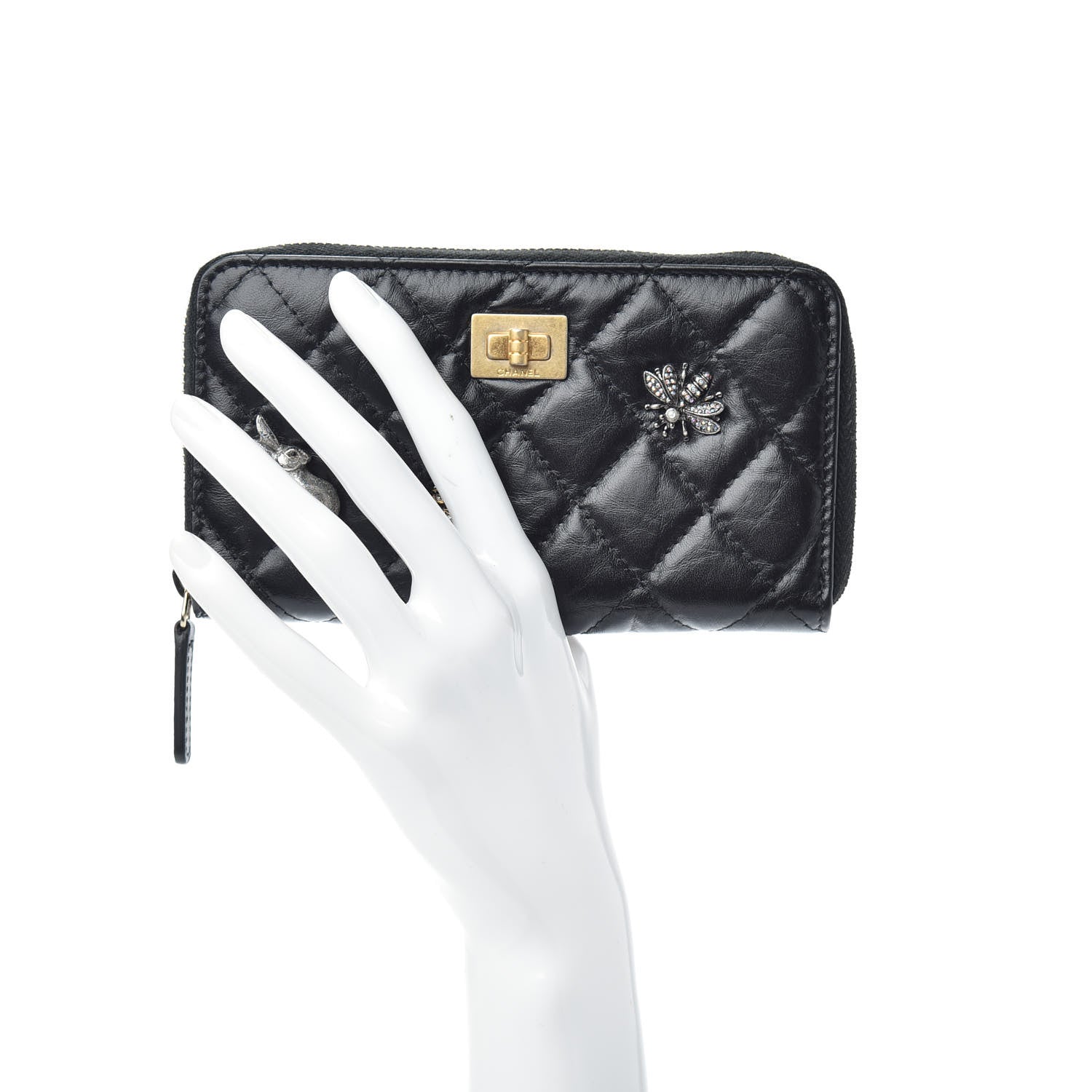 Chanel Aged Calfskin Quilted Medium Lucky Charms 2.55 Reissue Zip Around Wallet 2 of 9