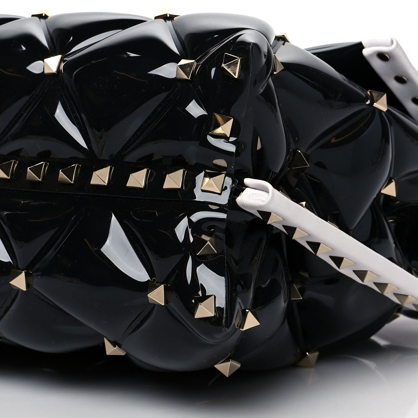 PVC Candystud Top Handle Bag Black White