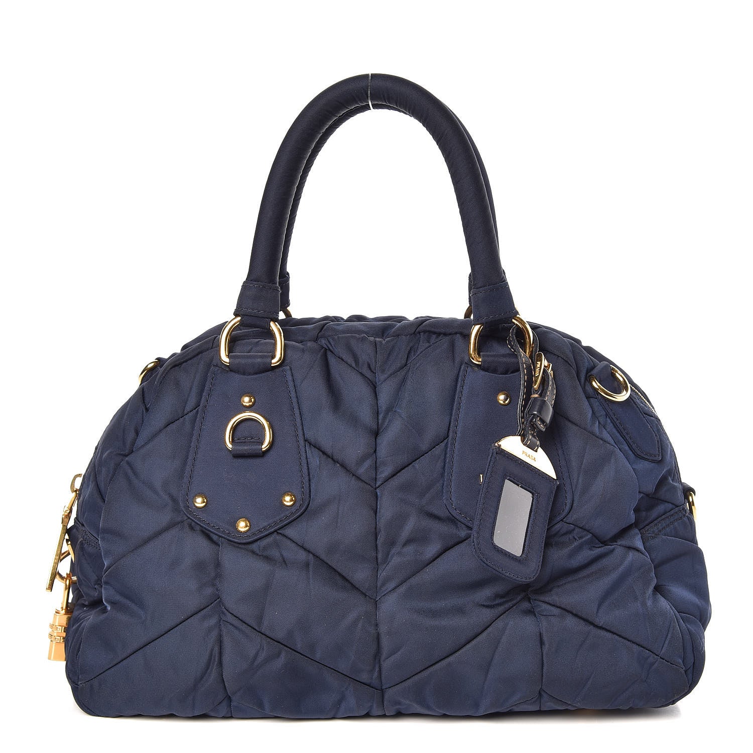 Prada Tessuto Nylon Chevron Quilted Small Dome Satchel Blue 1 of 9