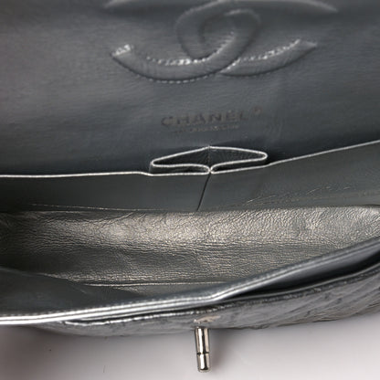 Chanel Metallic Patent Crumpled Calfskin Chevron Quilted Medium Double Flap Silver 4 of 8