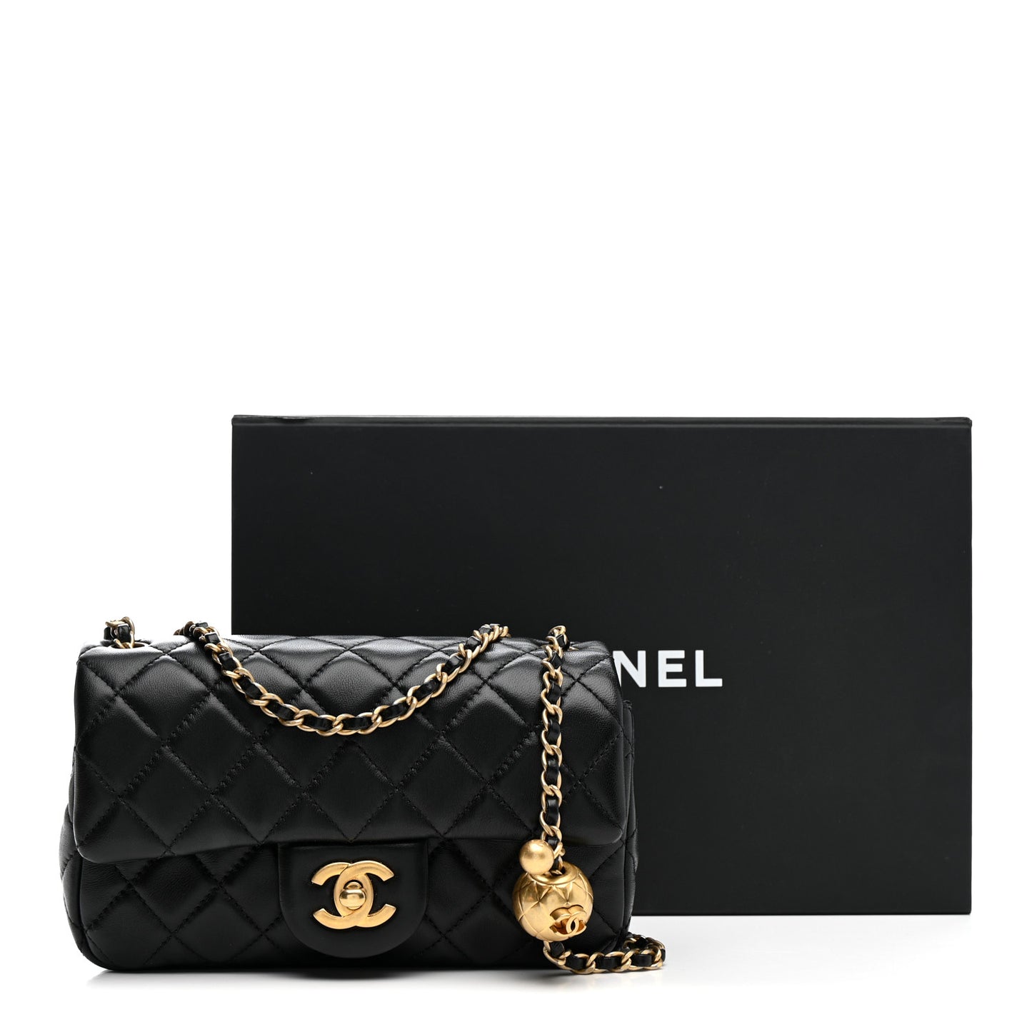 Lambskin Quilted Mini Rectangular Pearl Crush Flap Black