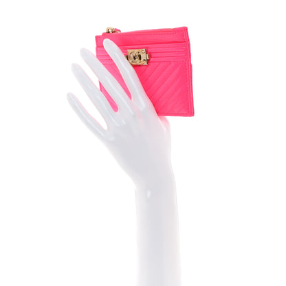 Chanel Patent Chevron Quilted Boy Zip Card Holder Neon Pink 2 of 9