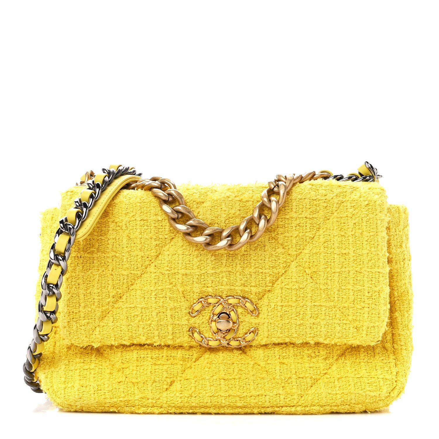 Chanel Tweed Quilted Medium Chanel 19 Flap Yellow 1 of 11