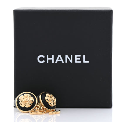 Chanel Metal Lambskin Camellia CC Drop Earrings Gold Black 5 of 5