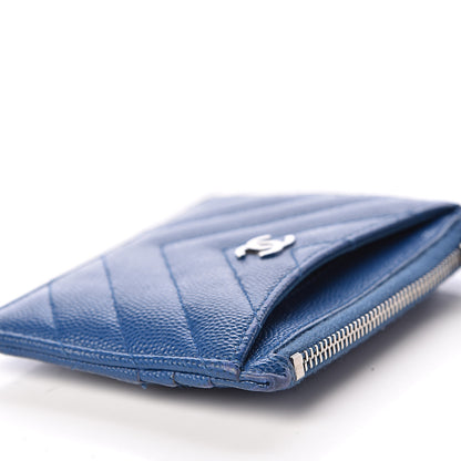 Chanel Caviar Chevron Quilted CC Zip Card Holder Blue 10 of 12