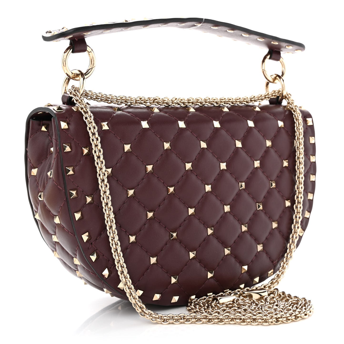 Nappa Medium Rockstud Spike Halfmoon Saddle Bag Rubin