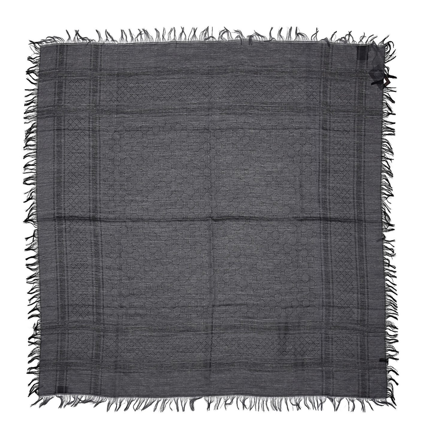Wool Silk GG Monogram Diamante Plaid Surviee Shawl Graphite Black