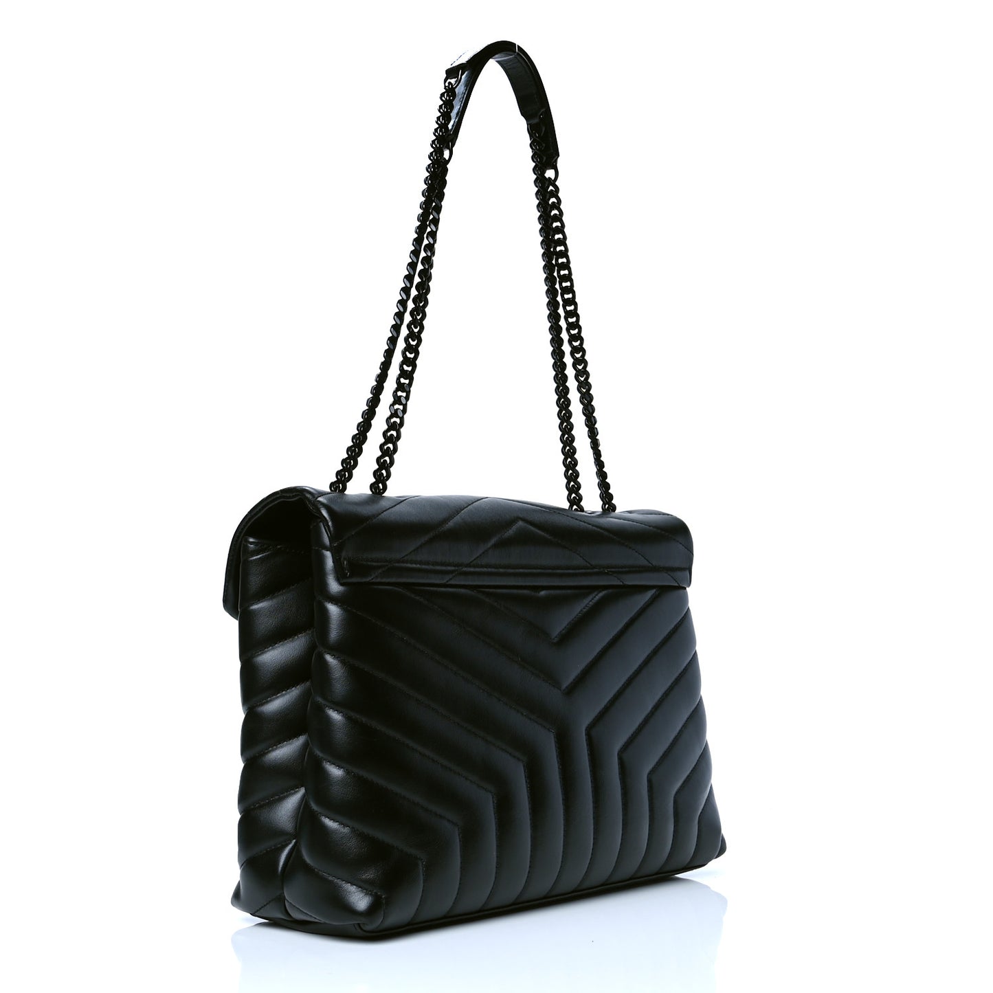 Calfskin Y Quilted Monogram Medium Loulou Chain Satchel Black