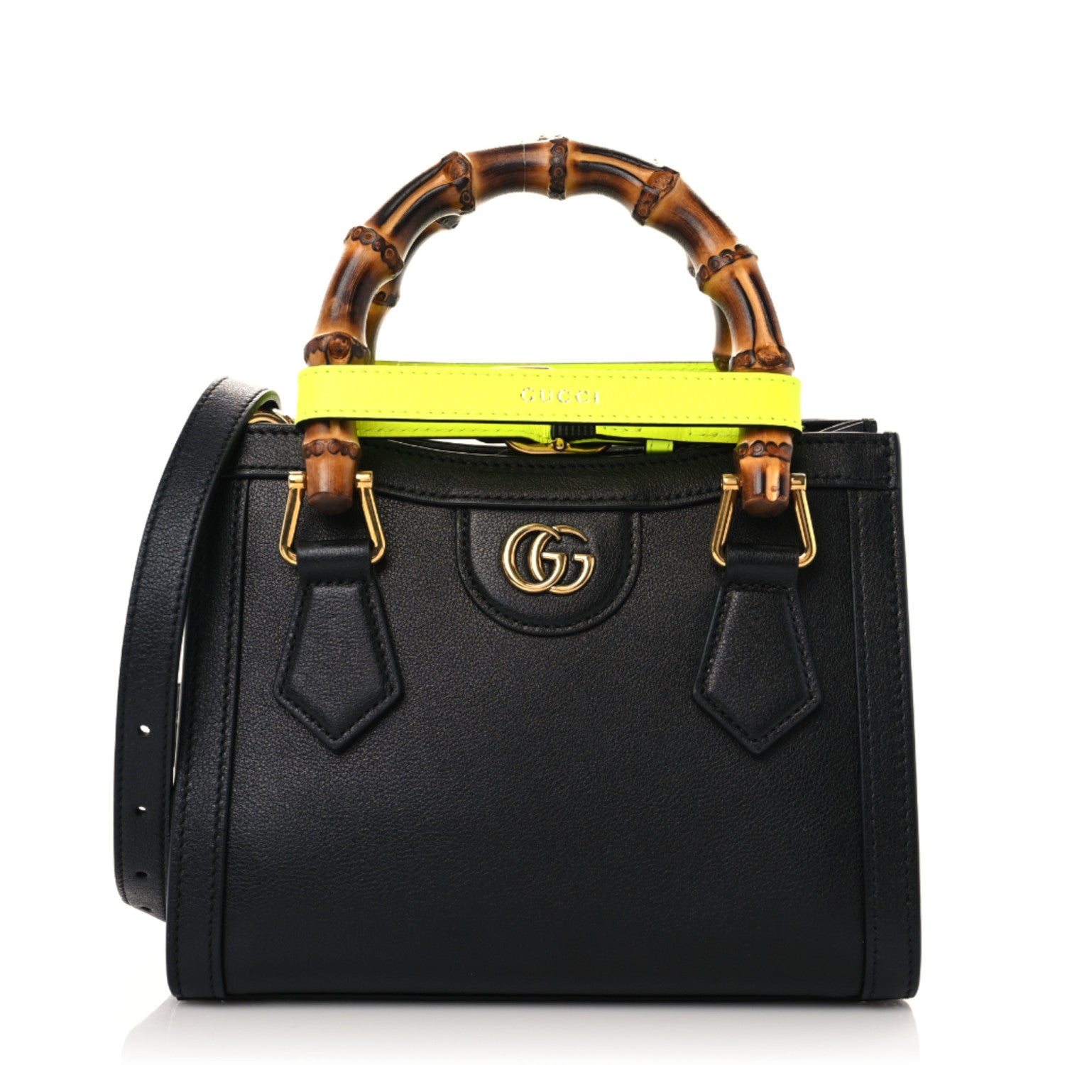 Gucci Wonka Grain Calfskin Mini Diana Tote Bag Black Yellow Fluo 1 of 10