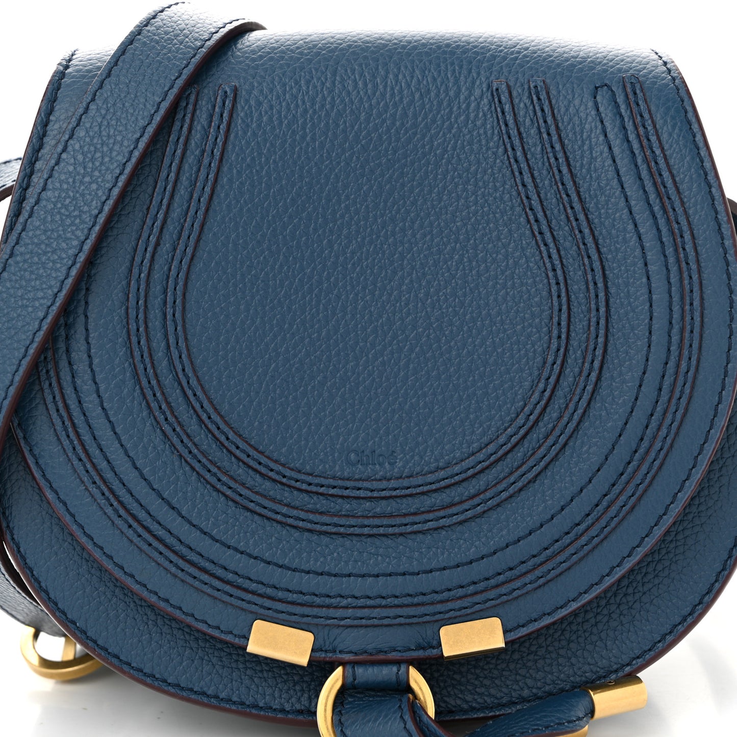 Calfskin Small Marcie Round Crossbody Bag Deep Denim