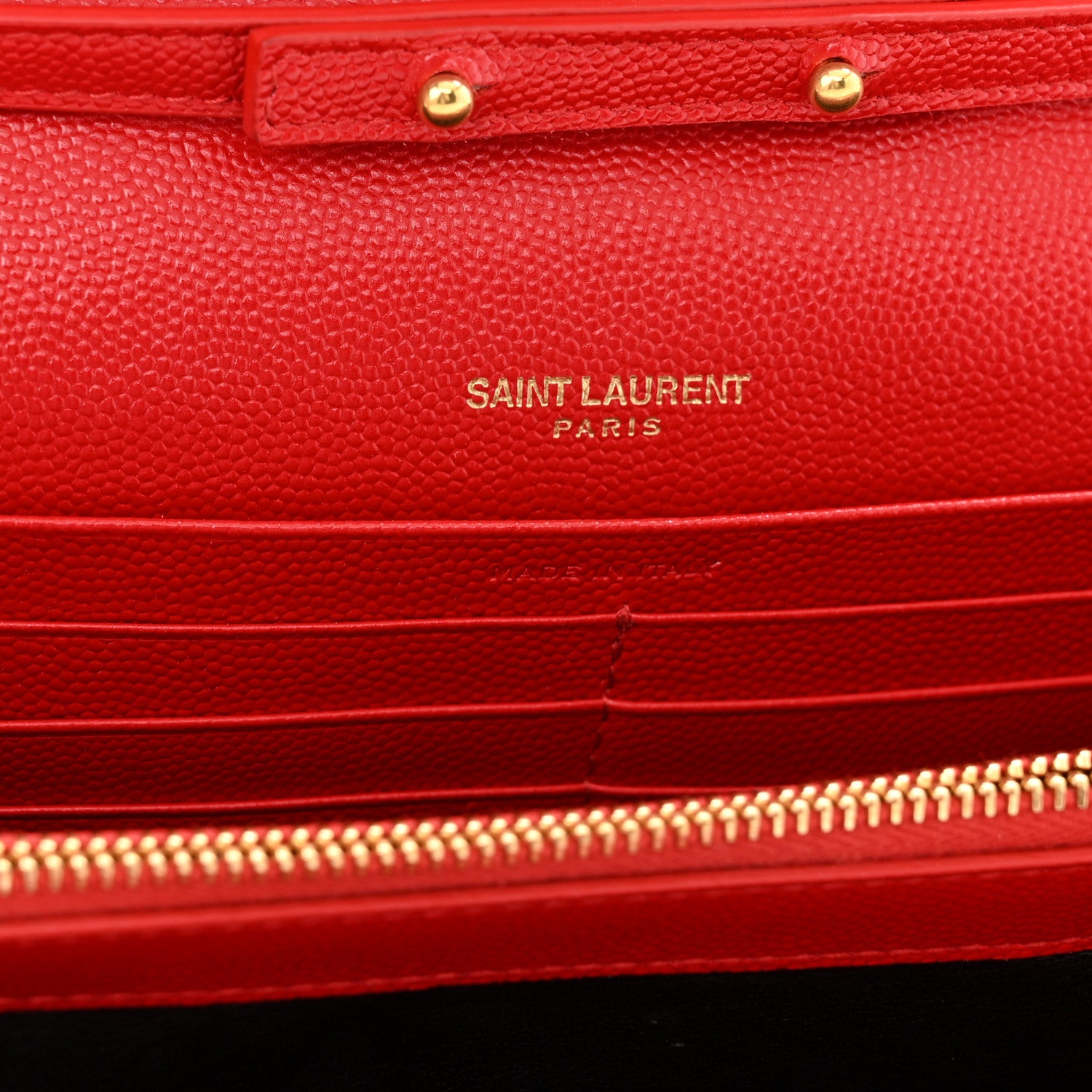 Saint Laurent Grain De Poudre Matelasse Chevron Monogram Chain Wallet Red 6 of 9
