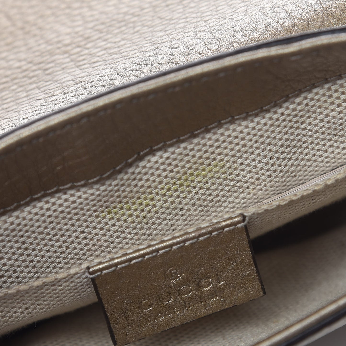 Metallic Pebbled Calfskin Small Soho Flap Crossbody Golden Beige