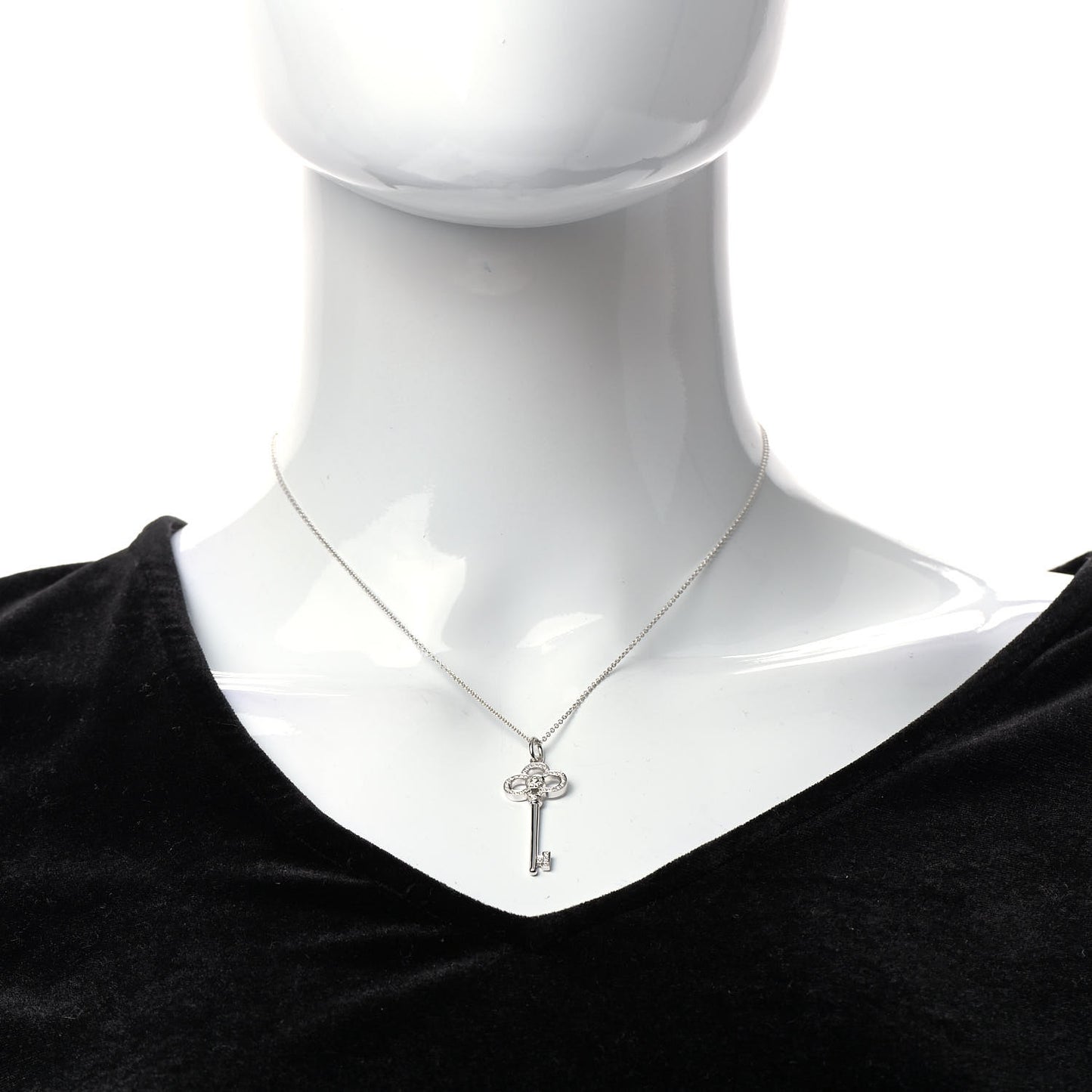 Platinum 18K White Gold Diamond Crown Key Pendant Necklace