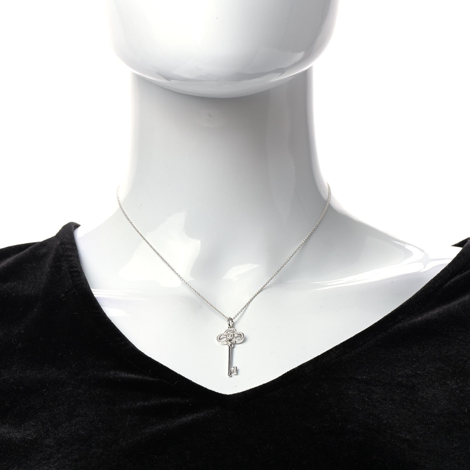 Tiffany Platinum 18K White Gold Diamond Crown Key Pendant Necklace 2 of 7