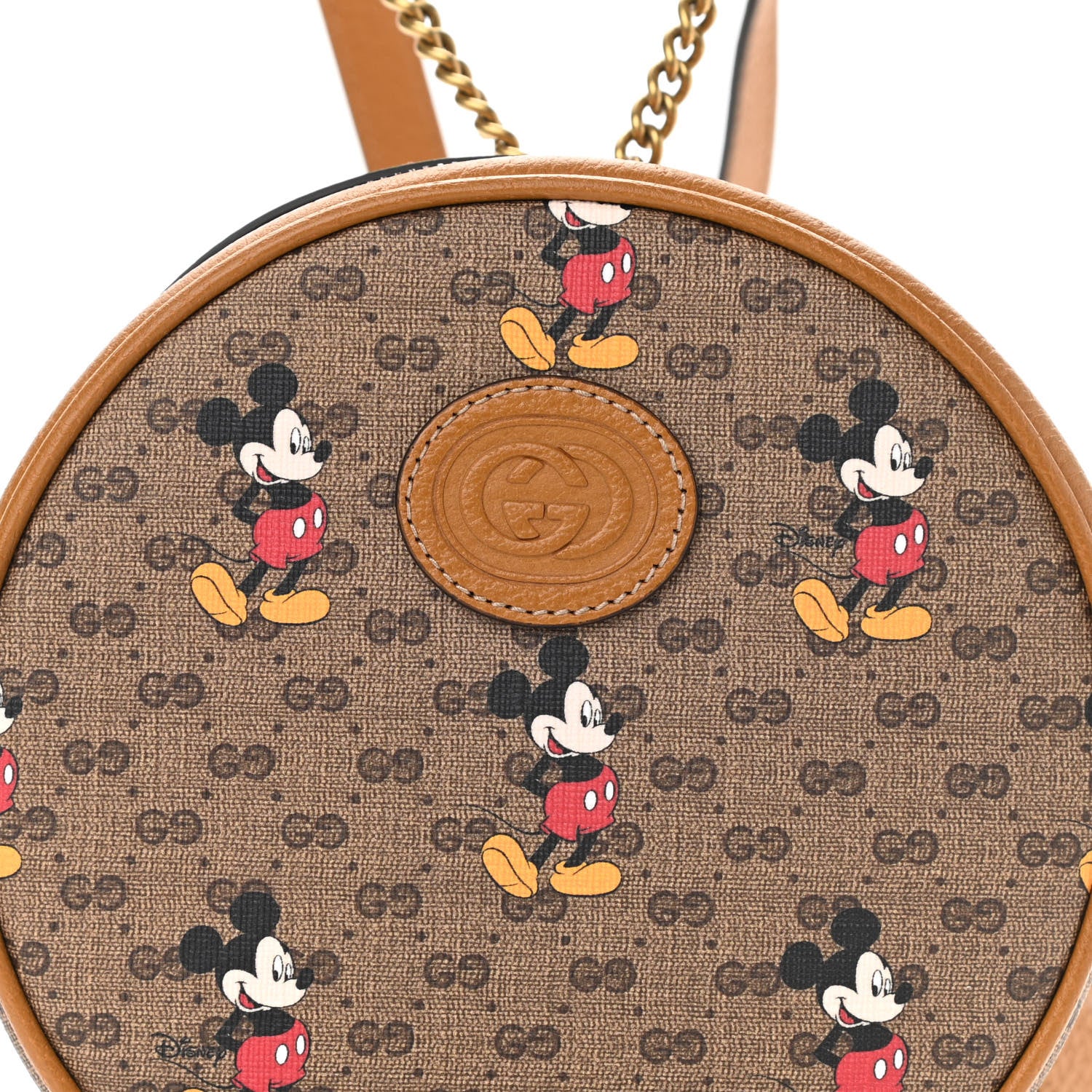 Gucci X DISNEY Mini Vintage GG Supreme Monogram Mickey Mouse Round Backpack Beige Vintage Sun Oil 8 of 10