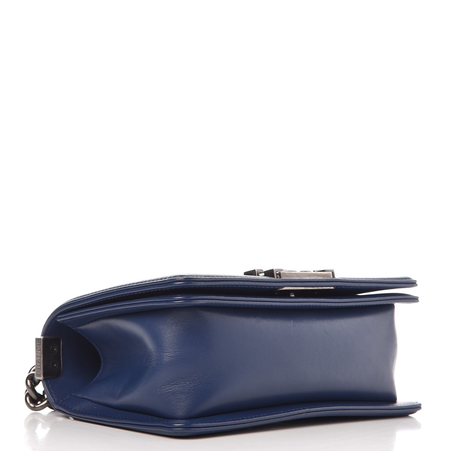 Chanel Calfskin Painted Chevron Embossed Small Boy Flap Dark Blue 4 of 8