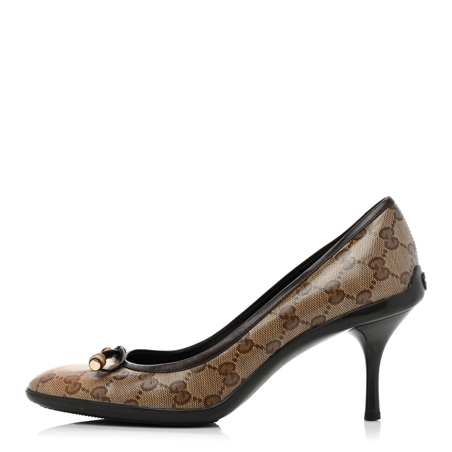 Gucci Crystal Monogram Bow Pumps 9 Beige Ebony Cocoa 1 of 10