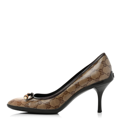 Gucci Crystal Monogram Bow Pumps 9 Beige Ebony Cocoa 1 of 10