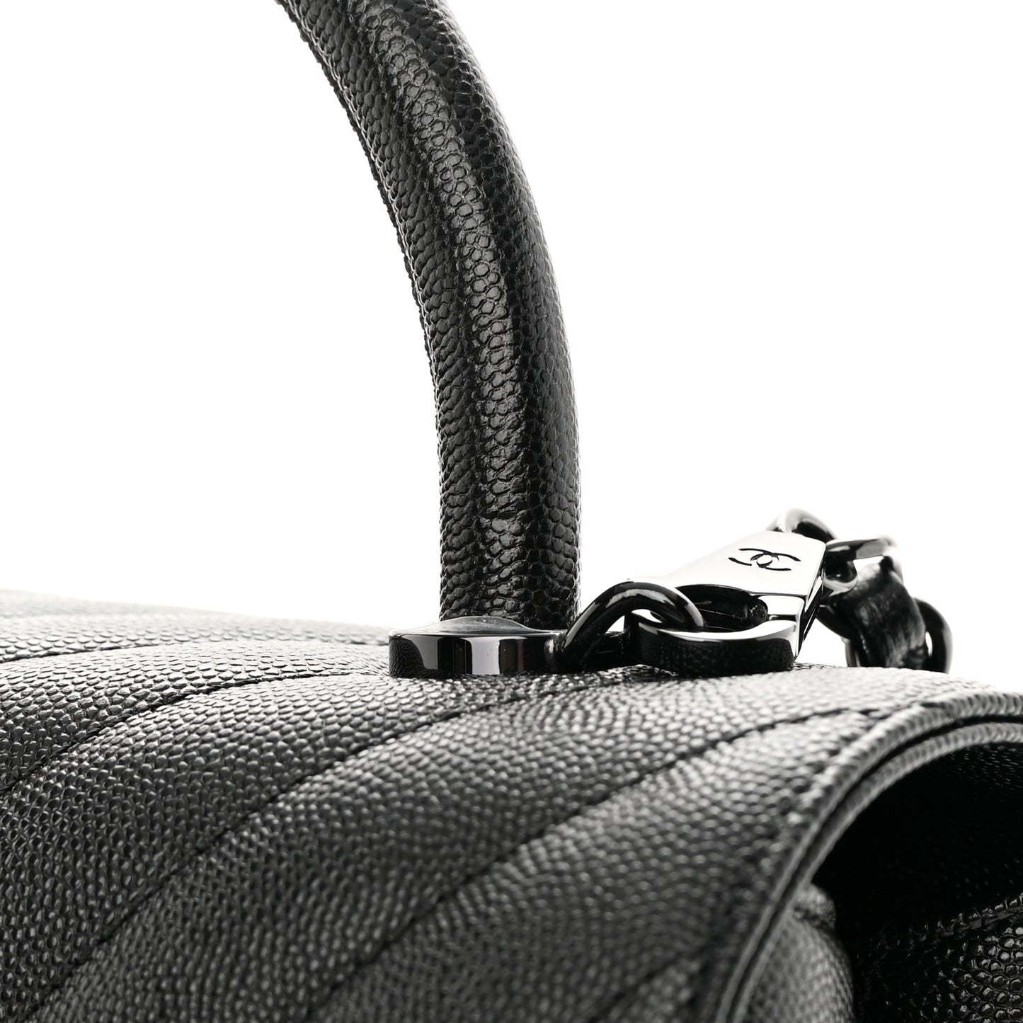 Caviar Chevron Quilted Small Coco Handle Flap So Black