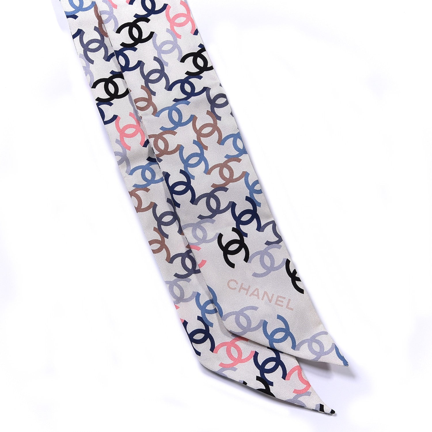 Chanel Silk Twill CC Slim Bandeau Scarf Ecru Multicolor 2 of 3
