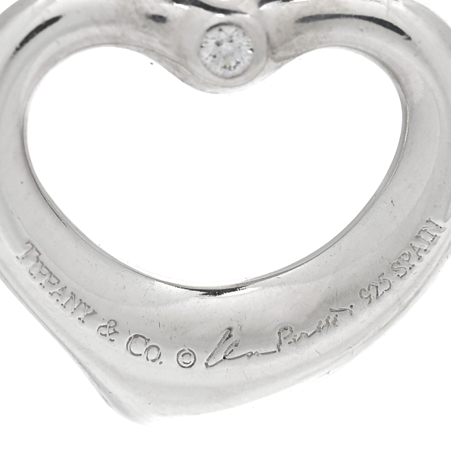 Sterling Silver Diamond Small Elsa Peretti Open Heart Charm