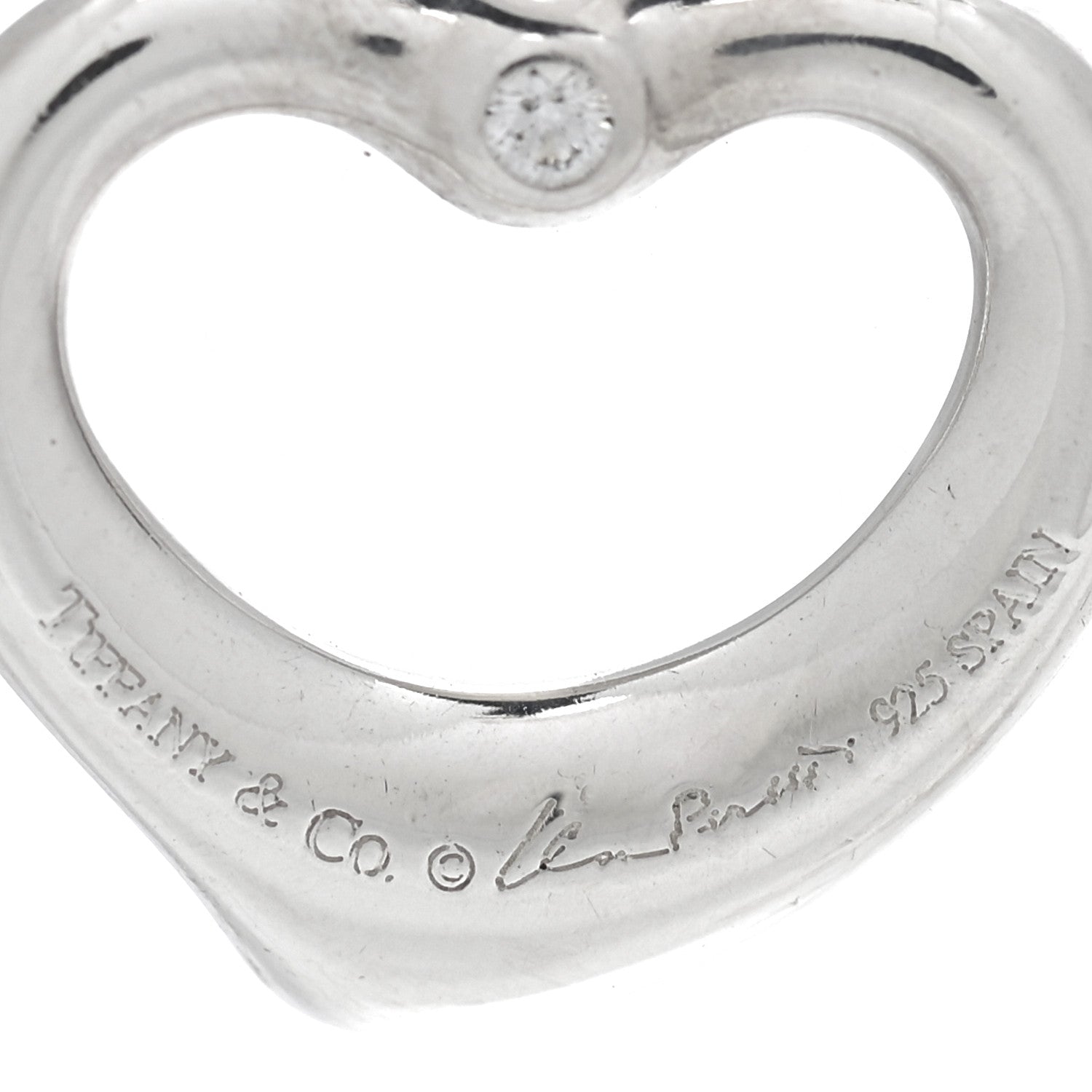Tiffany Sterling Silver Diamond Small Elsa Peretti Open Heart Charm 4 of 4