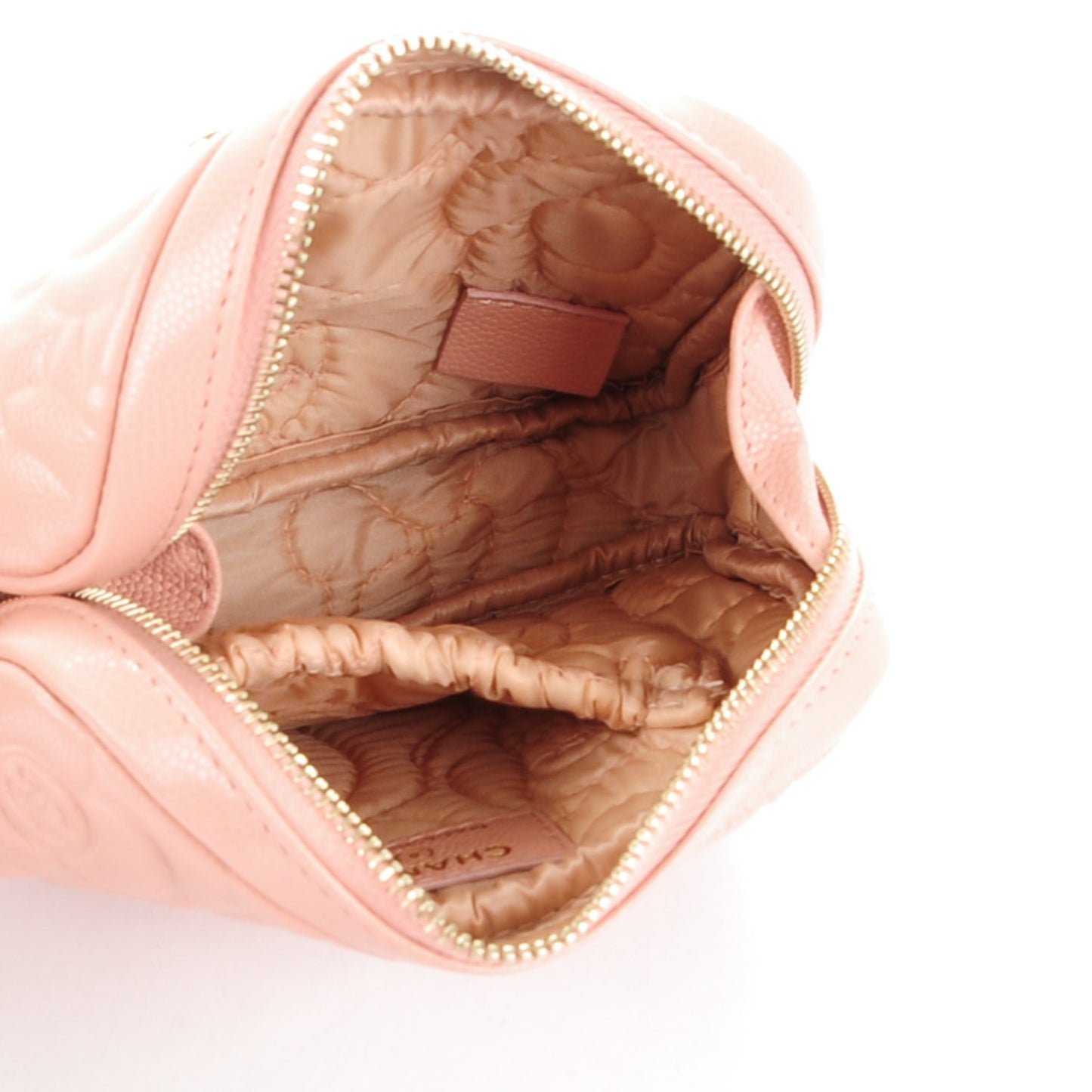 Caviar Camellia Embossed Small Cosmetic Case Nude