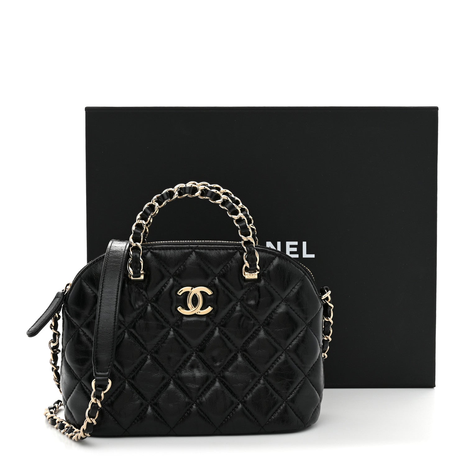 Chanel Shiny Lambskin Quilted Shiny Coco Clutch With Chain Black 11 of 11