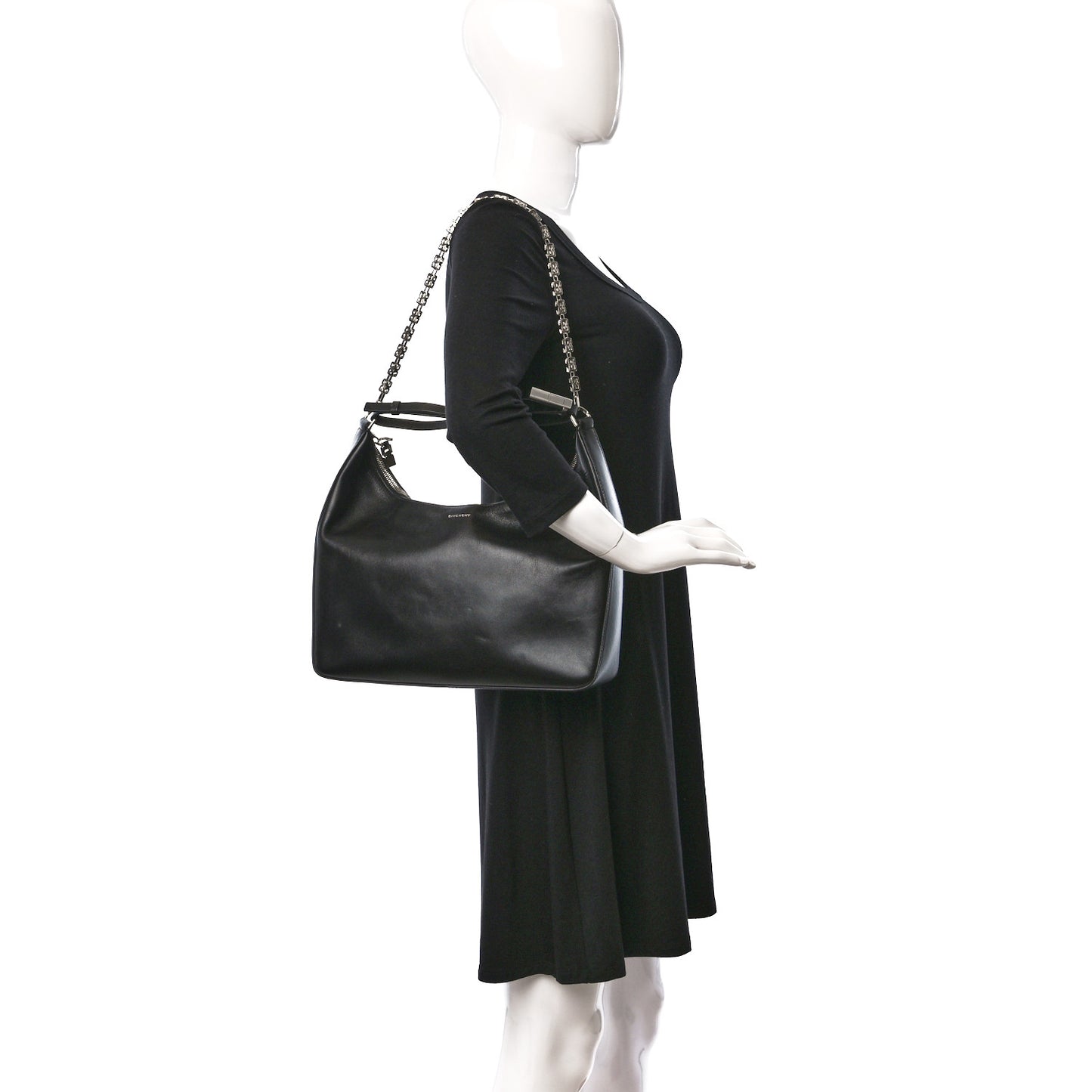 Smooth Calfskin Small Moon Cut Out Shoulder Bag Black