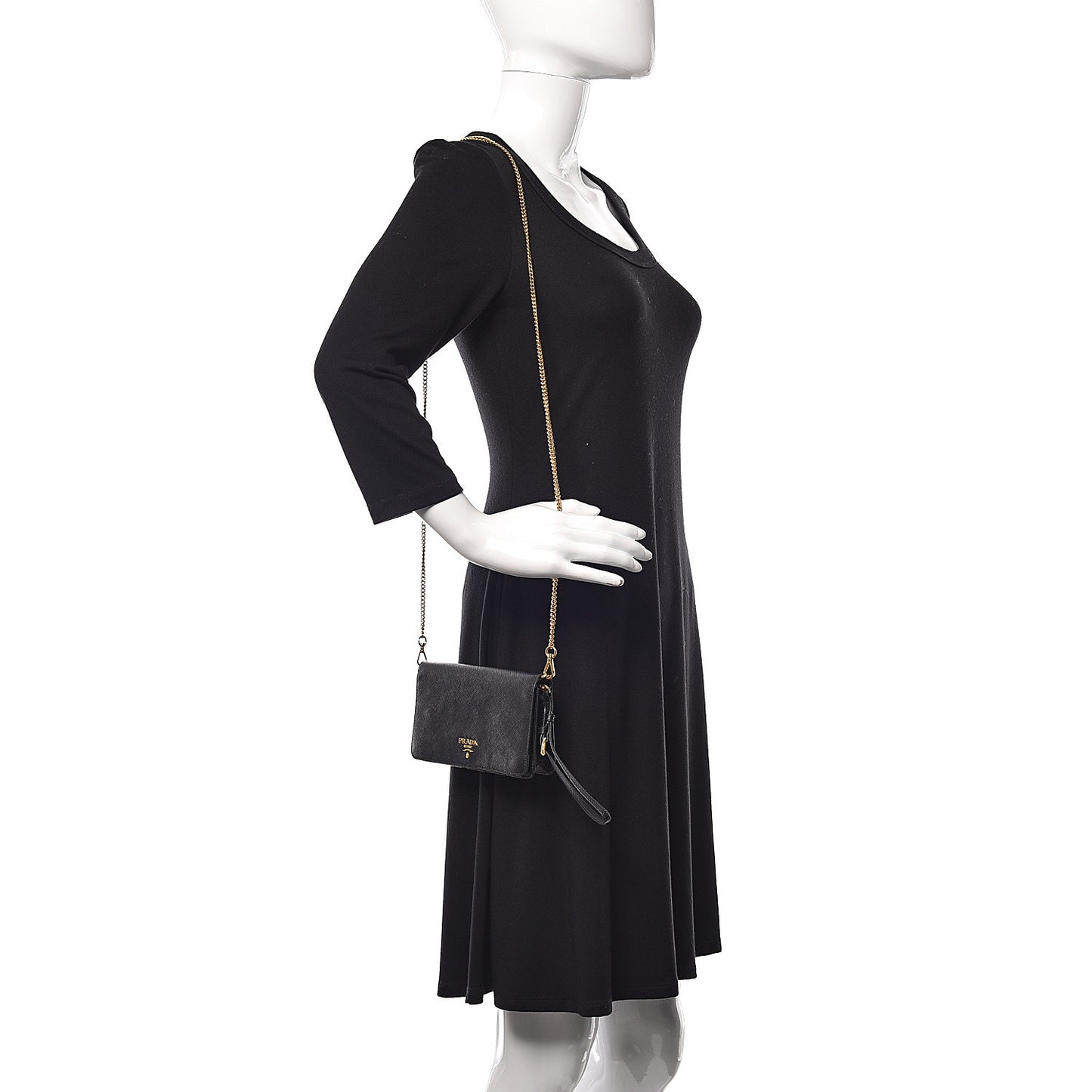Saffiano Metal Mini Flap Crossbody Wristlet Bag Black