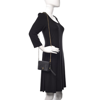 Prada Saffiano Metal Mini Flap Crossbody Wristlet Bag Black 2 of 9