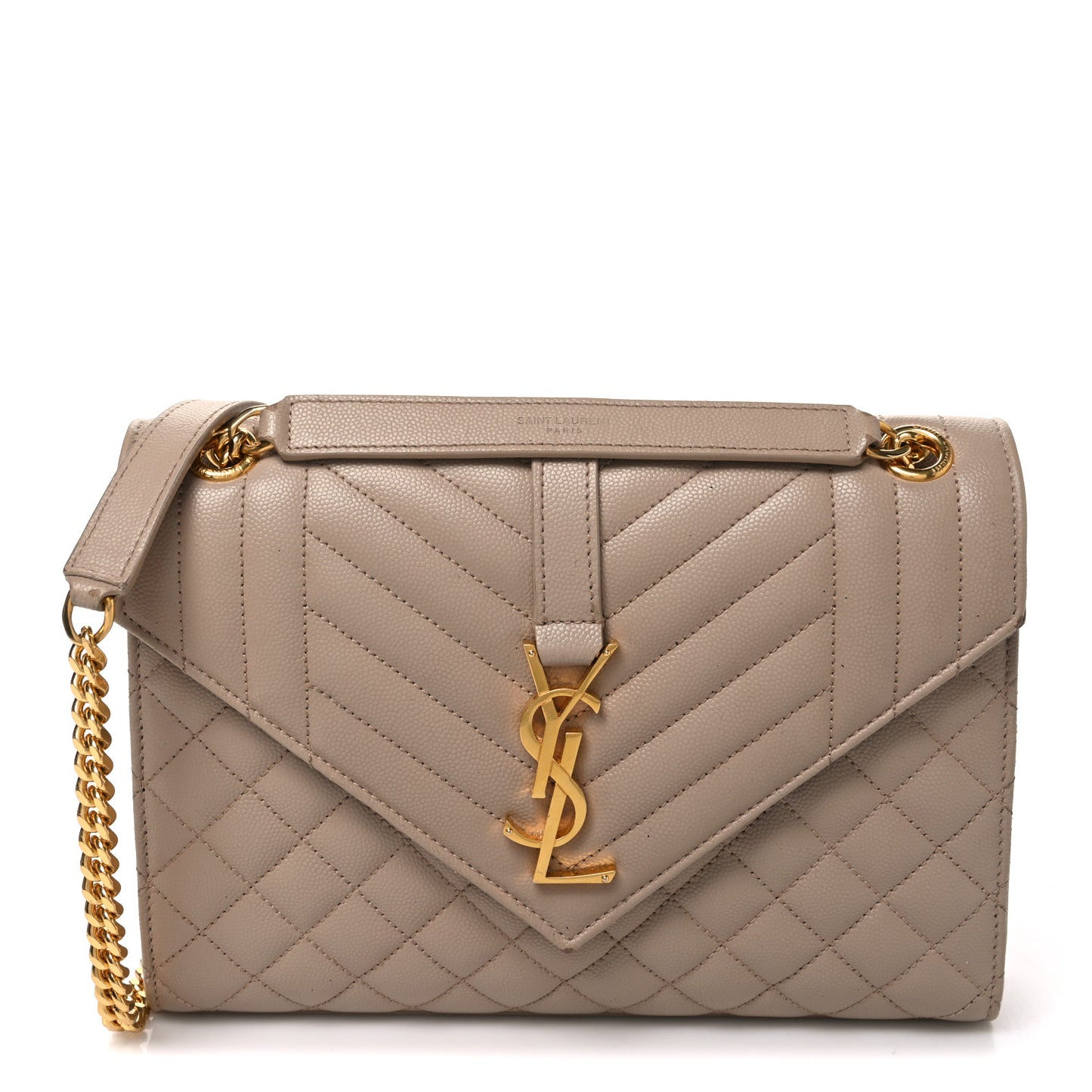 Grain De Poudre Textured Mixed Matelasse Medium Triquilt Monogram Satchel Dark Beige